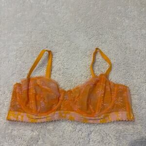 Savage X Fenty Womens Orange/Pink Lace Floral Balconette Bra Sexy Lingerie Hot